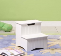 Kings Brand White Finish Wood Bedroom Step Stool With Storage