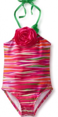 Love U Lots Girls 2-6X 1 Piece Swimsuit Multicolor Novelty Stripe With Flower, Multi, 2t