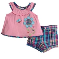 BT Kids Infant Girls (12-24 mo) 2 pc pink top and bright plaid shorts set