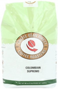 Coffee Bean Direct Colombian Supremo, Whole Bean Coffee, 5-Pound Bag