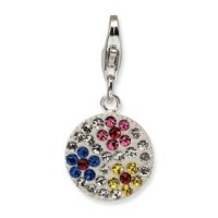 Genuine IceCarats Designer Jewelry Gift Sterling Silver Swarovski Element Flower Disc W/Lobster Clasp Charm