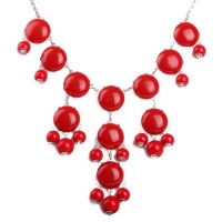 Red Bubble Necklace in Silver Tone, Bib Necklace, Statement Necklace (Fn0508-S-Red)