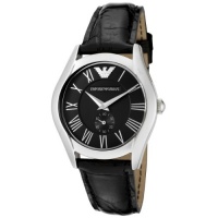 Emporio Armani Women's AR0644 Charcoal Grey Dial Black Leather Watch