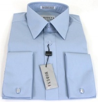 Mens Modena Solid Light Blue French Cuff Dress Shirt