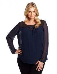 DKNYC Women's Plus-Size Long Sleeve Colorblock Shirt