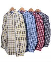 Brighten up your casual style with statement-making bold plaid on this checkered shirt from Club Room.