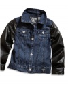 GUESS Kids Girls Little Girl Denim Jacket with Faux-Leath, INDIGO (4)