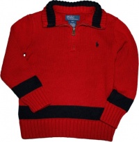 Ralph Lauren Toddler Boy's Mockneck Single Stripe Sweater, Red, 4/4T