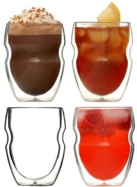 Serafino Double Wall 8 oz Beverage & Coffee Glasses - Set of 4 Insulated Drinking Glasses