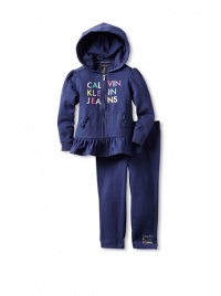 Calvin Klein Baby-Girl's Infant Hooded Pant Set, Blue, 18 Months