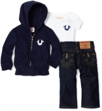 True Religion Baby-Boys Infant Classic Puff Logo Three Piece Gift Box Set, Dark Navy, 12-18 Months