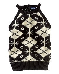 A preppy argyle pattern defines a classic sleeveless knit sweater in luxuriously soft cotton.