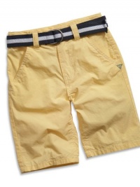 GUESS Kids Boys Little Boy Flat Front Belted Shorts, YELLOW (3T)