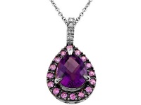 Genuine Amethyst Pink Sapphire and Diamond Pendant by Effy Collection® in 14 kt White Gold