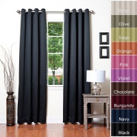 Black Solid Grommet Top Thermal Insulated Blackout Curtains 104W X 108L Pair