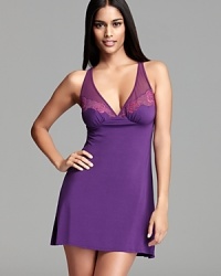 Feel your most feminine in OnGossamer's brightly hued, racerback nightie with lace detailing.