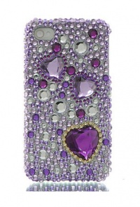 Premium Bling Luxurious Design Diamond Crystal Snap-on Case for Apple iPhone 4S, iPhone4, Large Purple Hearts