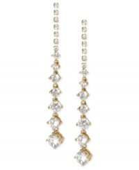 Glistening and glamorous. These linear earrings from Betsey Johnson are crafted from gold-tone mixed metal with faceted crystals providing a radiant look. Approximate drop: 2-1/2 inches.