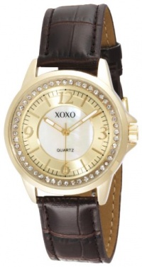 XOXO Women's XO3182 Rhinestone Accent Dial Brown Crocodile Strap Watch