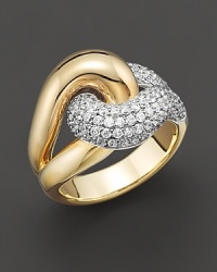 Interlocking bands of 14 Kt. gold with a pave setting create a sense of graceful movement in this gorgeous diamond ring.