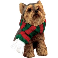 Sandicast Yorkshire Terrier with Red and Green Scarf Christmas Ornament