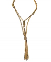 Get all tied up in style that makes a statement. BCBGeneration's trendy tassel necklace features an intricate web of gold tone, silver tone, and hematite tone mixed metal chains. Approximate length: 24 inches. Approximate drop: 2 inches.