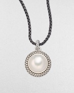 From the Mooonlight Ice Collection. A lustrous white mabe pearl sits center with a dazzling, two-row diamond surround. White mabe pearlDiamonds, 1.36 tcwBlackened sterling silverSize, about ½Imported Please note: Chain sold separately.