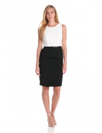 Calvin Klein Women's Belted Colorblock Dress, Ivory/Black, 2