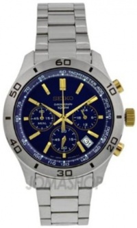 Seiko Chronograph Blue Dial Stainless Steel Mens Watch SSB055