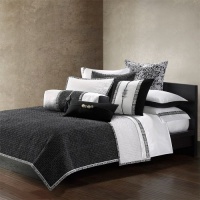 Natori Indochine Viscose Which is From Bamboo/Cotton Coverlet, White/Black, King