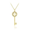 Gold Tone over Sterling Silver Designer Inspired CZ Four Leaf Clover Key Pendant