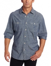 Nautica Men's Long Sleeve Lightwash Chambray Woven