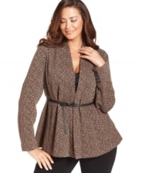 Lend sophistication to your work wardrobe with Calvin Klein's printed plus size jacket, accentuated by a belted waist.