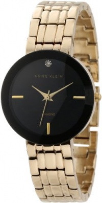 Anne Klein Women's AK/1110BKGB Diamond Dial Black Wall-To-Wall Gold-Tone Bracelet Watch