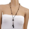 Smoky Quartz with Black Agate Gemstones Beads Y Drop Long Necklace Opera Length 28'' Healing Stones Jewelry for Women