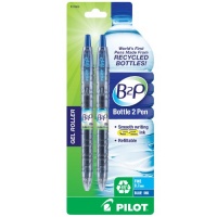 Pilot B2P - Bottle to Pen - Retractable Gel Roller Pens Made from Recycled Bottles, 2 Pen Pack, Fine Point, Blue (31606)