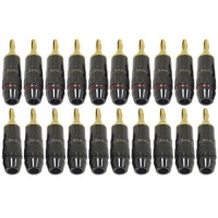 GLS Audio Black Chrome Series -Generation 4 Gold Connector Banana Plugs Banana Clips - 20 Pack -10 Reds and 10 Black