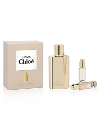 Love, Chloé introduces a unique purse spray for women on-the-go. The signature Love, Chloé fragrance is captured in a shiny metallic bottle that lets you keep a bottle of Love, Chloé with you at all times. It's a bold, timeless, and sleek new design that you can personalize. Includes: 0.34 oz. X 3