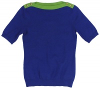 Lauren Ralph Lauren Women's Short-Sleeve Button-Shoulder Boatneck Sweater Top (Sail Blue/Green Apple)