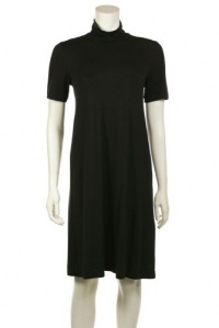 DKNY Women's Black Zip Neck Short Sleeve Jersey Sweater Dress, Small