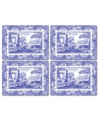 With a quaint country scene and the Imari Oriental border of Spode's Blue Italian dinnerware, these casual cork-back placemats lend distinct old-world charm to traditional tables.