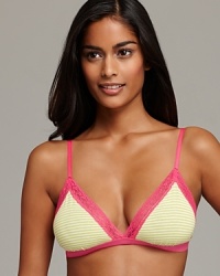 The love of your lingerie drawer, this wireless bra from Cosabella features striped cups, contrast lace trim and a comfortable fit. Style #TESOR1301.