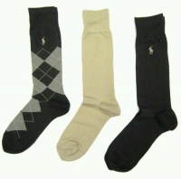 Polo Ralph Lauren Set of Three Men's Dress Socks: Heathered Beige Argyle, Tan, Brown (Size 10-13)