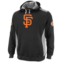 MLB Mens San Francisco Giants Catcher Black/Steel Heather Long Sleeve Hooded Fleece Pullover By Majestic