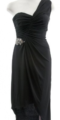 David Meister Black One-Shoulder Jewel Asymmetrical Dress 6