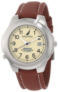 Nautica Men's N07501 Leather Round Analog Indiglo Watch