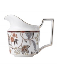 A tapestry of exotic florals, the Pashmina creamer from Wedgwood offers a look of vintage grandeur and, in dishwasher-safe bone china, modern-day durability. With gold banding.