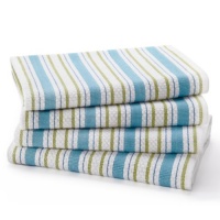 Periwinkle Stripe - 4 Pack Oversized Dish Cloth sets in Spice by Cotton Craft - Size 15x15 - Pure 100% Cotton - Crisp Basketweave striped pattern with a hanging loop - Highly absorbent, soft & sturdy - Other colors - Green, Red, Linen, Black, Blue, Coral 