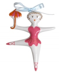 From the big top to the top of your tree, Jonathan Adler's tutu-clad acrobat will be the star attraction at every holiday in glossy pink and white porcelain.