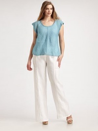 Timeless tailored details give these organic linen, wide-leg pants instant appeal. You will adore how soft and airy they are. The comfortable, drawstring waist offers a perfect fit.Drawstring waistFront and back seamsInseam, about 31Rise, about 19LinenMachine washImported